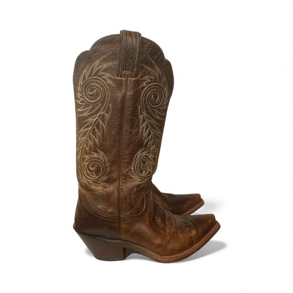 Justin L4332 Brown Damiana Cow Snipped Toe Western Boots Women Sz 7B Embroidered - Picture 2 of 9